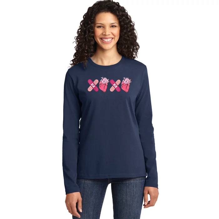 Anatomical Heart XOXO Valentines Day Funny Cardiac Nurse Ladies Long Sleeve Shirt