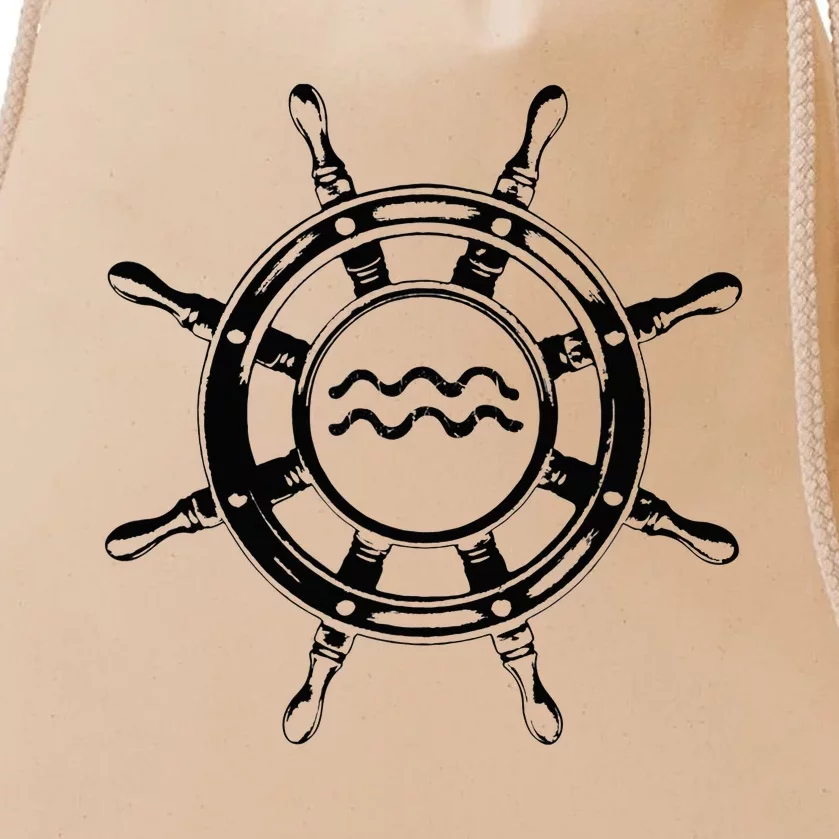 Astrology Horoscope Zodiac Sign Aquarius Pirate Ship Wheel Drawstring Bag