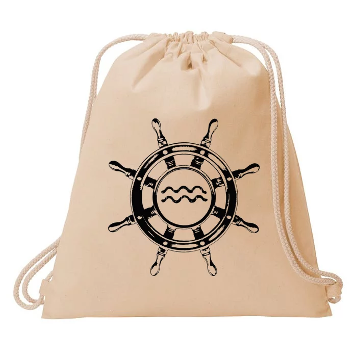 Astrology Horoscope Zodiac Sign Aquarius Pirate Ship Wheel Drawstring Bag