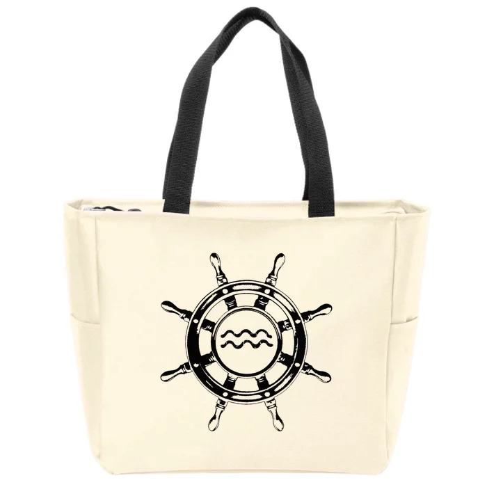 Astrology Horoscope Zodiac Sign Aquarius Pirate Ship Wheel Zip Tote Bag