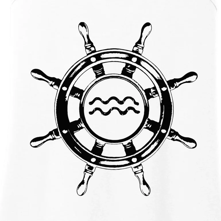 Astrology Horoscope Zodiac Sign Aquarius Pirate Ship Wheel Ladies Essential Tank