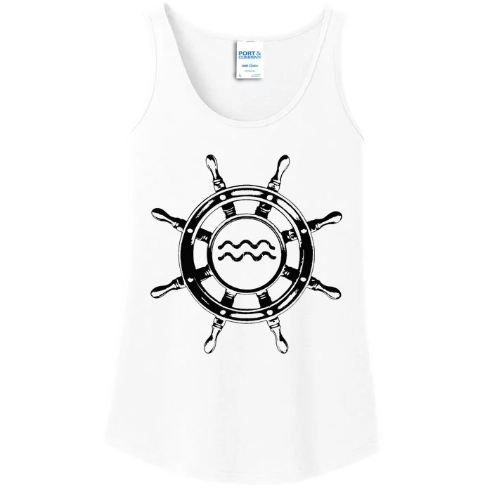 Astrology Horoscope Zodiac Sign Aquarius Pirate Ship Wheel Ladies Essential Tank