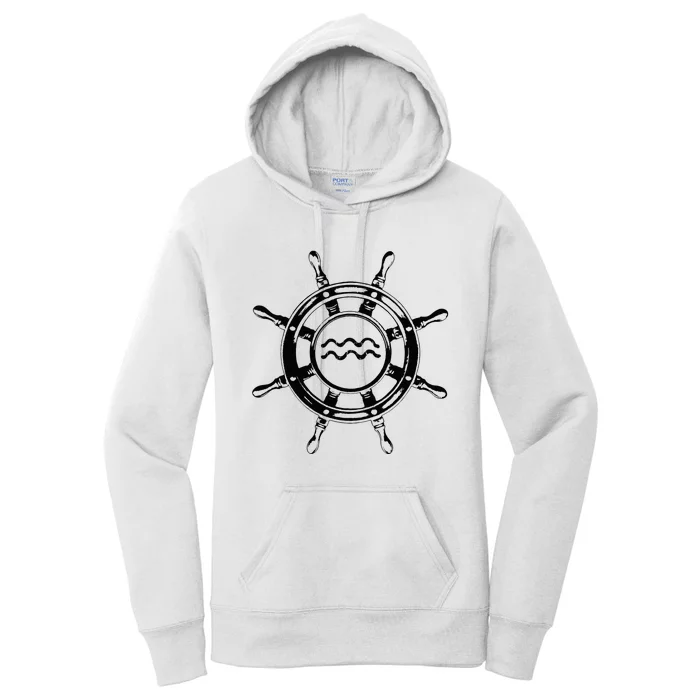 Astrology Horoscope Zodiac Sign Aquarius Pirate Ship Wheel Women's Pullover Hoodie