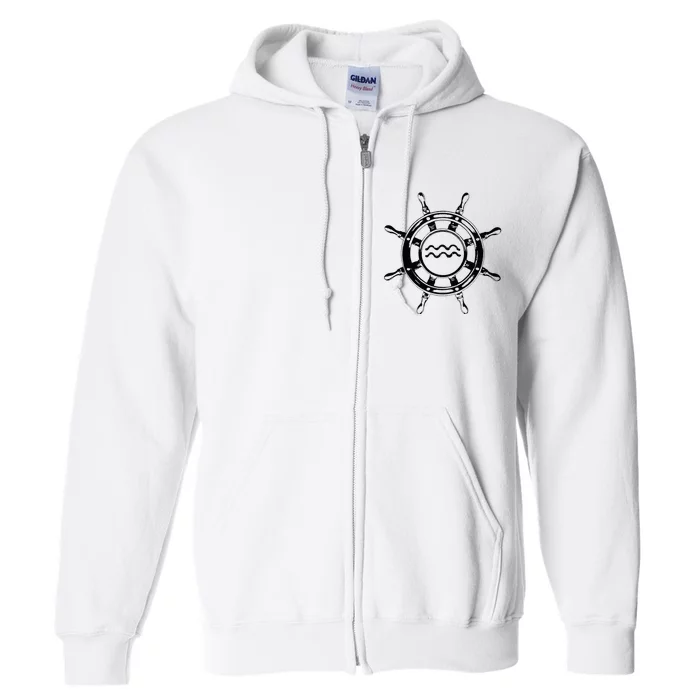 Astrology Horoscope Zodiac Sign Aquarius Pirate Ship Wheel Full Zip Hoodie