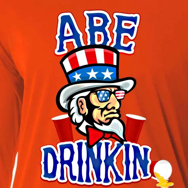 Abe In 4th Of July Independence Day Beer Pong Top Great Gift Cooling Performance Long Sleeve Crew