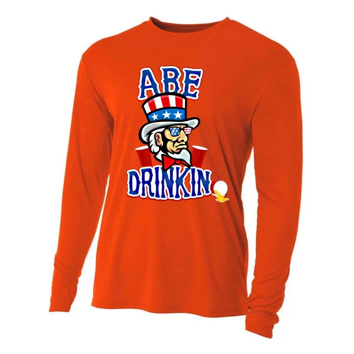 Abe In 4th Of July Independence Day Beer Pong Top Great Gift Cooling Performance Long Sleeve Crew