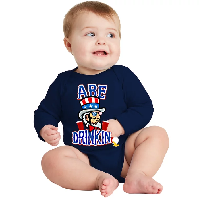 Abe In 4th Of July Independence Day Beer Pong Top Great Gift Baby Long Sleeve Bodysuit