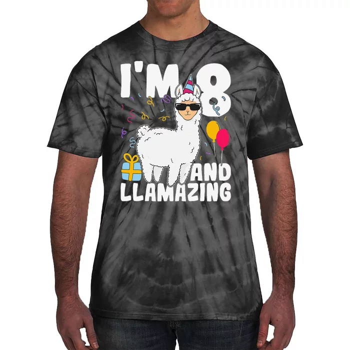 Alpaca I'm 8 And Llamazing Alpaca Llama 8th Birthday Tie-Dye T-Shirt