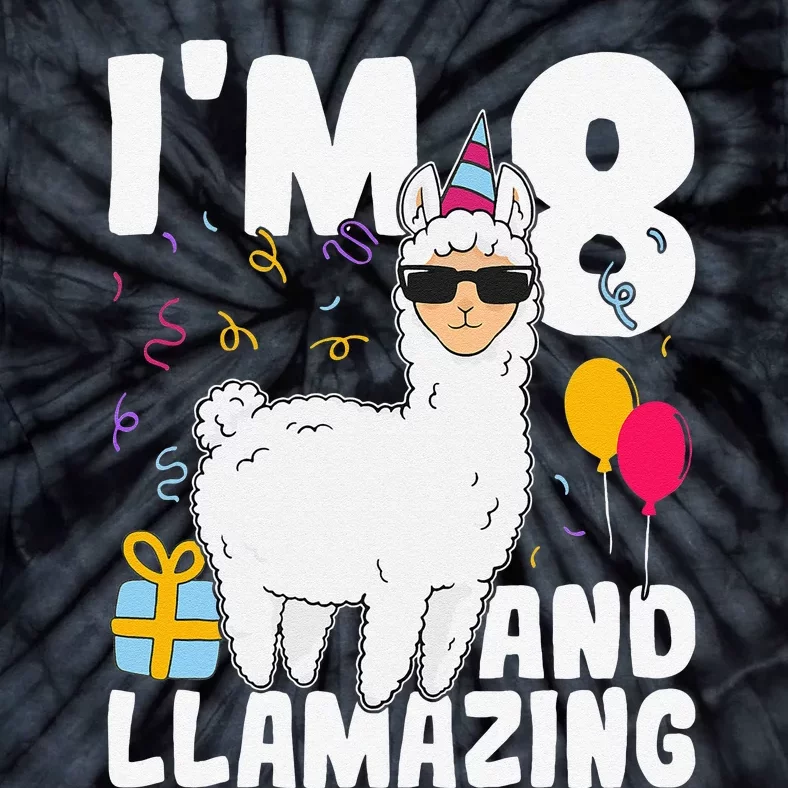 Alpaca I'm 8 And Llamazing Alpaca Llama 8th Birthday Tie-Dye T-Shirt