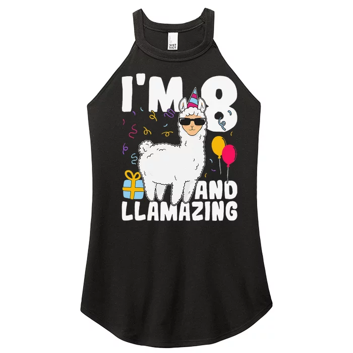 Alpaca I'm 8 And Llamazing Alpaca Llama 8th Birthday Women’s Perfect Tri Rocker Tank