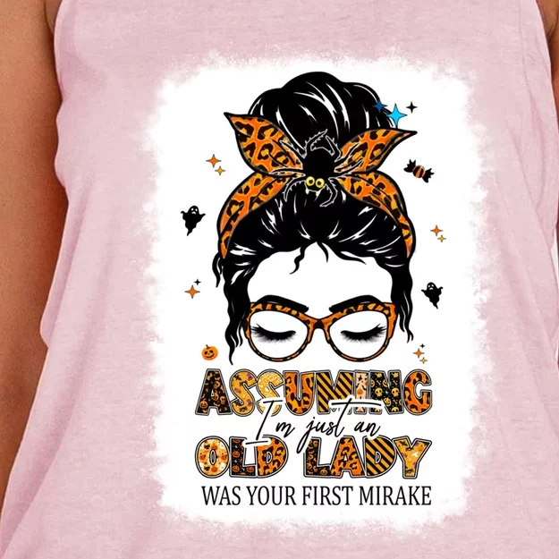 Assuming Im An Old Lady Was Your First Mistake Halloween Gift Women's Knotted Racerback Tank