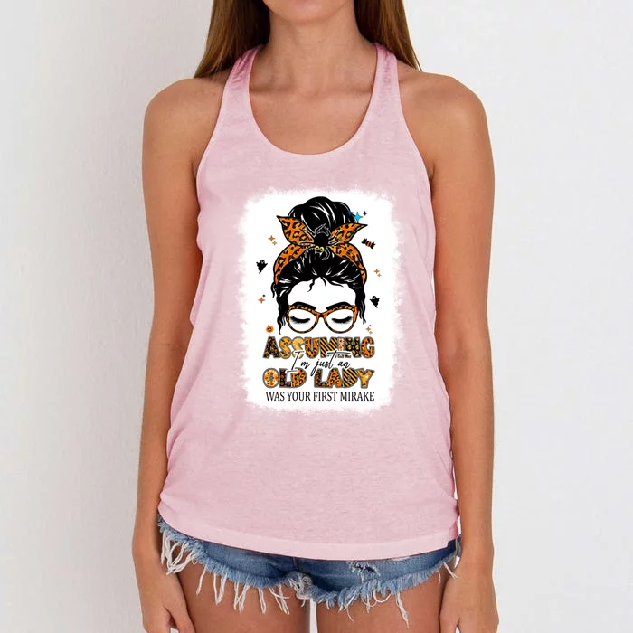 Assuming Im An Old Lady Was Your First Mistake Halloween Gift Women's Knotted Racerback Tank