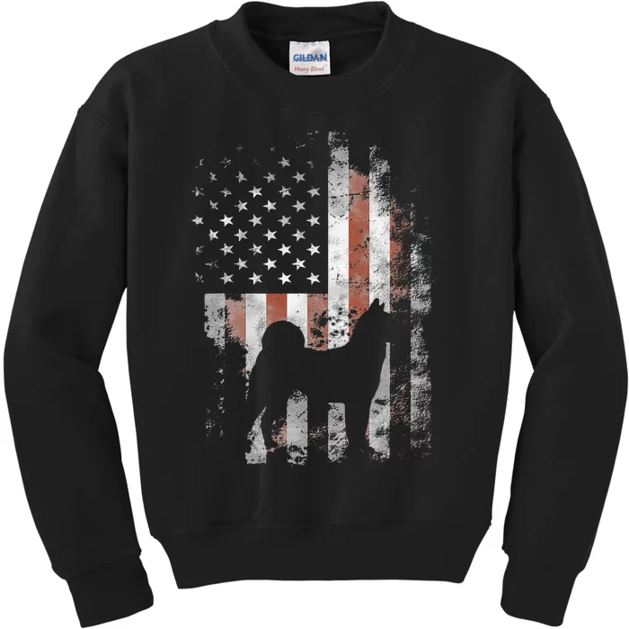 Akita Inu American Flag Patriotic 4th Of July Kids Sweatshirt