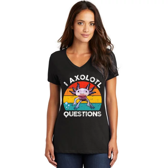 Axolotl I Axolotl Questions Retro Cute Axolotl Women's V-Neck T-Shirt