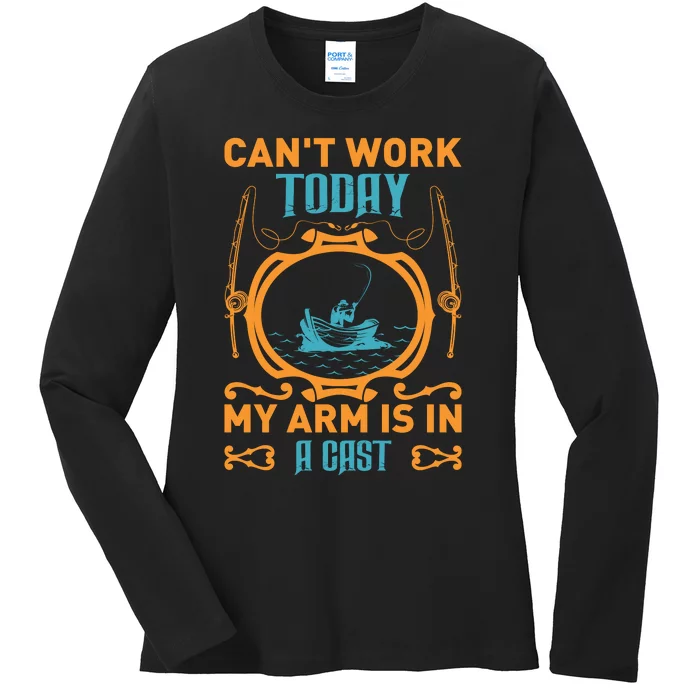 Arm In A Cast Fishing Ladies Long Sleeve Shirt