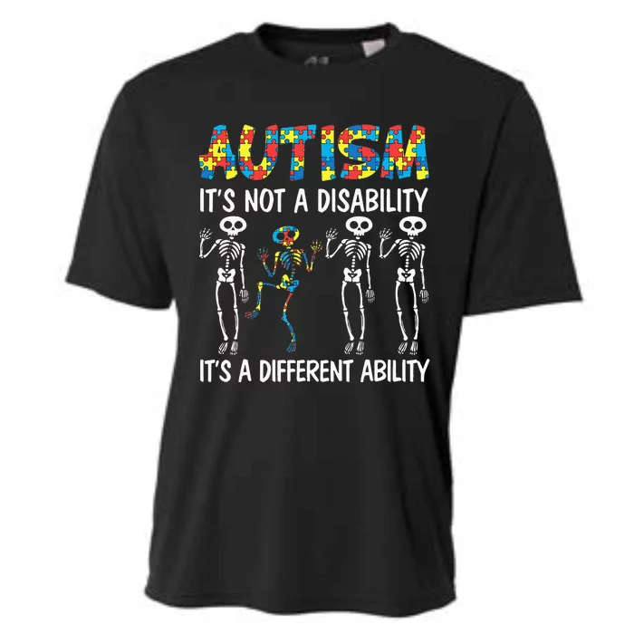 Autism It's A Different Ability Funny Dabbing Skeleton Cooling Performance Crew T-Shirt