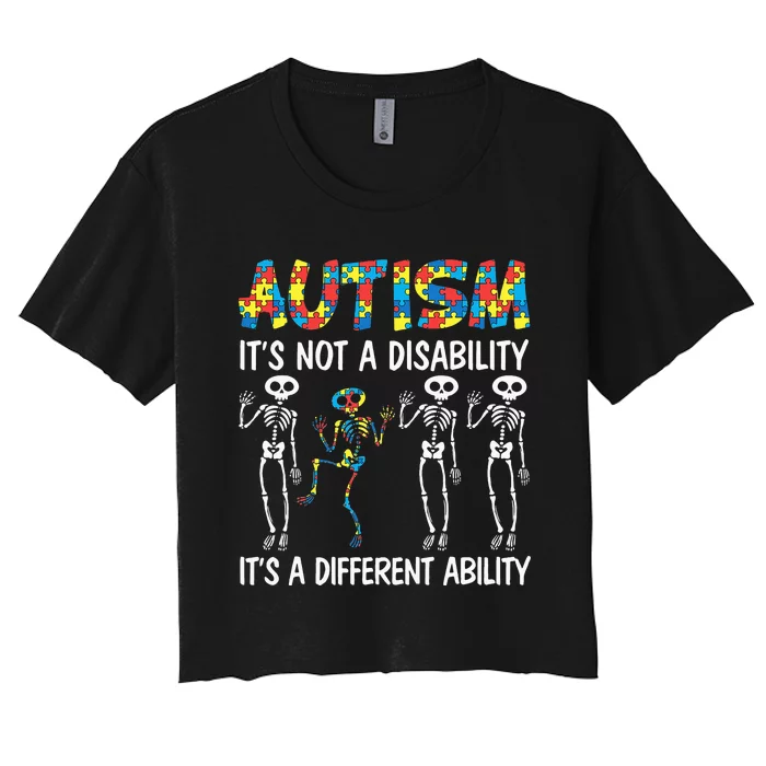 Autism It's A Different Ability Funny Dabbing Skeleton Women's Crop Top Tee