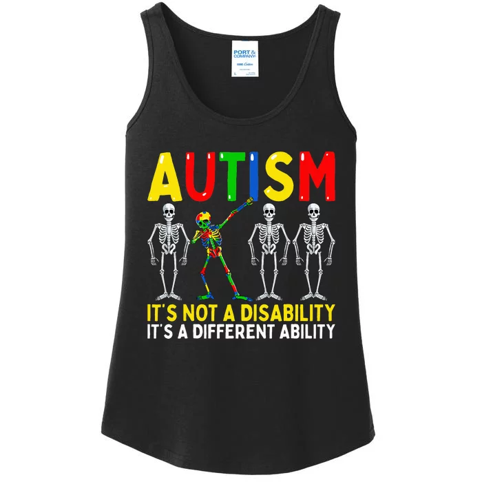 Autism It's A Different Ability Funny Dabbing Skeleton Ladies Essential Tank