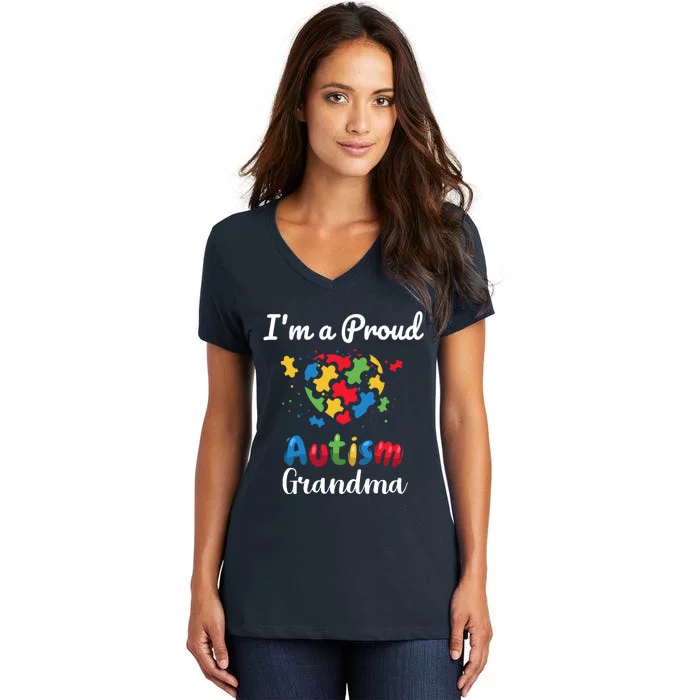 Awareness IM A Proud Autism Grandma Gift Women's V-Neck T-Shirt