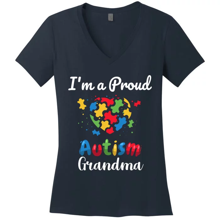 Awareness IM A Proud Autism Grandma Gift Women's V-Neck T-Shirt