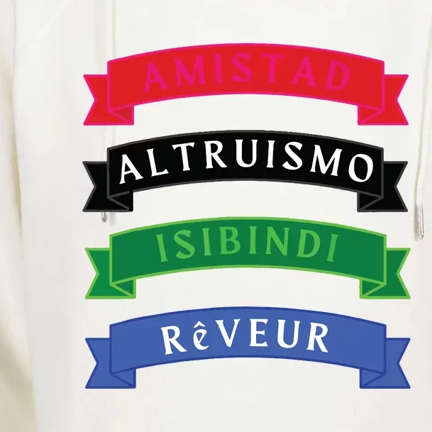 Amistad Isibindi Altruismo Reveur 4 Houses 1 Family Womens Funnel Neck Pullover Hood