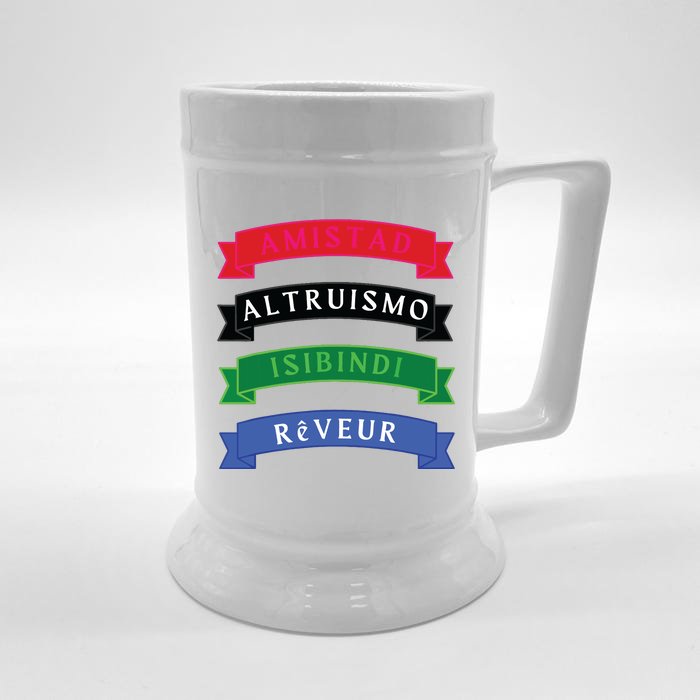 Amistad Isibindi Altruismo Reveur 4 Houses 1 Family Front & Back Beer Stein