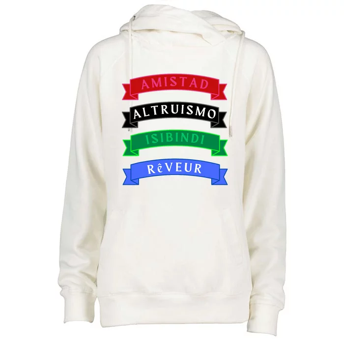 Amistad Isibindi Altruismo Reveur 4 Houses 1 Family Womens Funnel Neck Pullover Hood