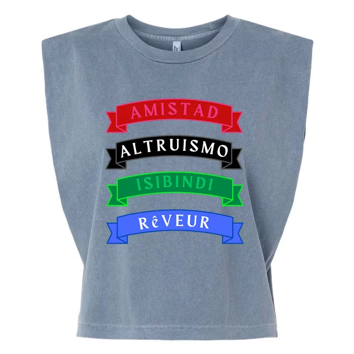 Amistad Isibindi Altruismo Reveur 4 Houses 1 Family Garment-Dyed Women's Muscle Tee