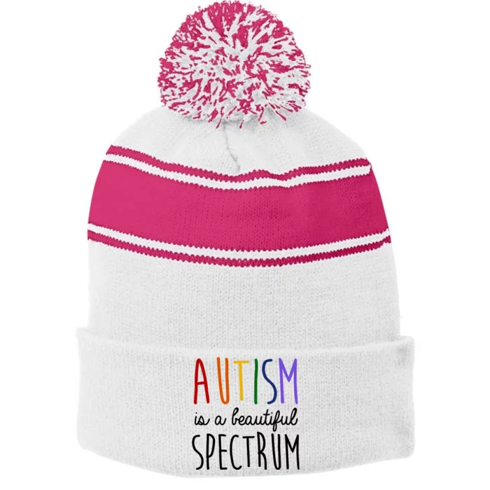 Autism Is A Beautiful Spectrum Awareness Stripe Pom Pom Beanie