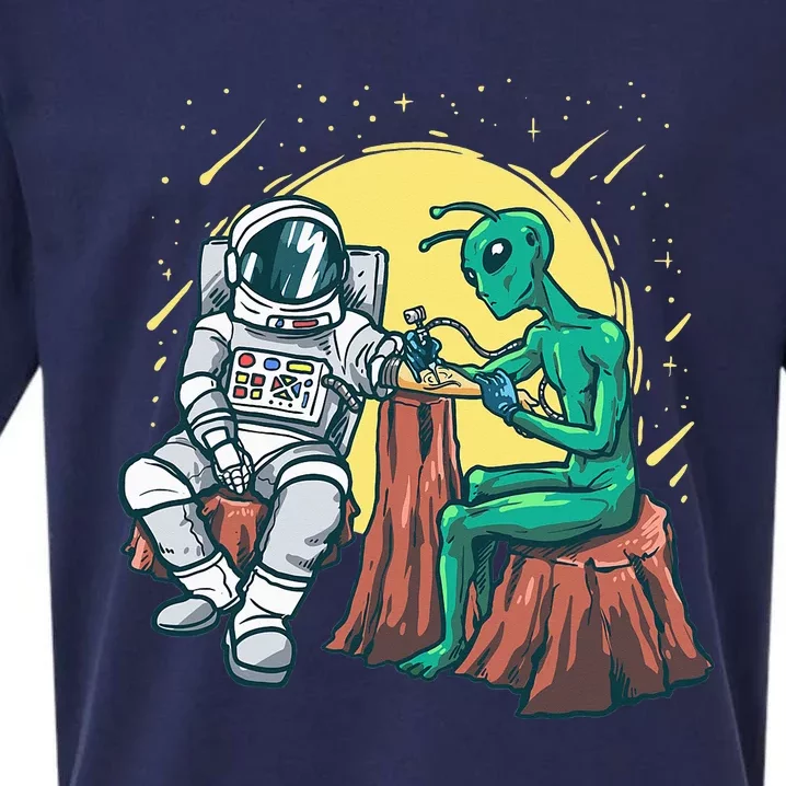 Alien Inking Astronaut Ink Funny Tattoo Artist Sueded Cloud Jersey T-Shirt