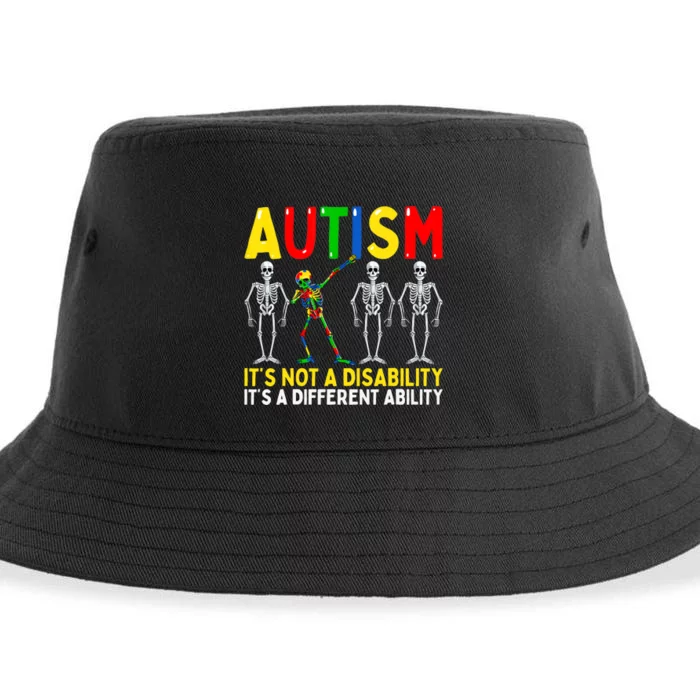 Autism It's A Different Ability Funny Dabbing Skeleton Sustainable Bucket Hat