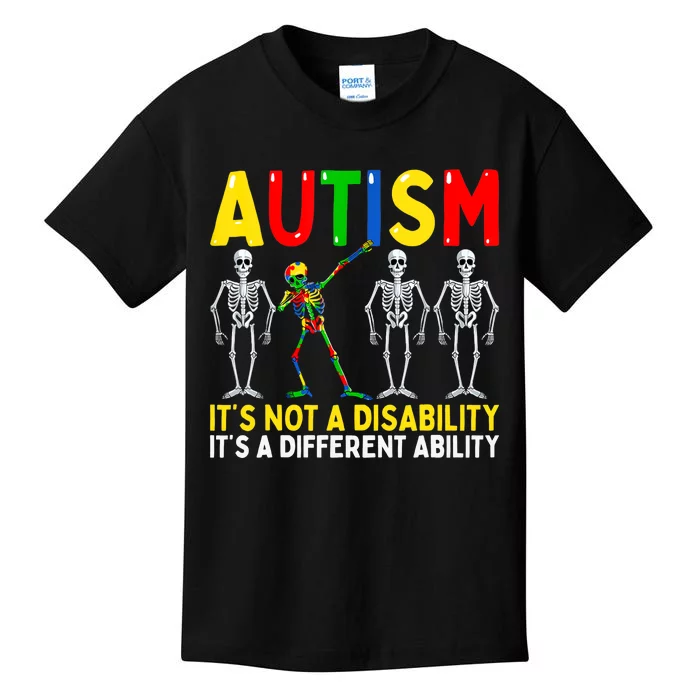 Autism It's A Different Ability Funny Dabbing Skeleton Kids T-Shirt