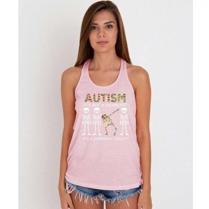 Autism It's A Different Ability Funny Dabbing Skeleton Funny Gift Women's Knotted Racerback Tank