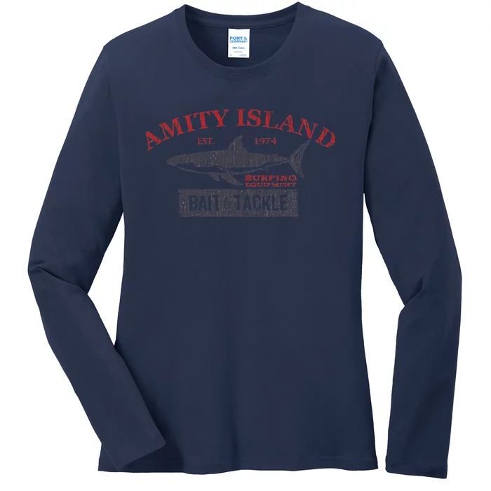 Amity Island Bait And Tackle Retro Fishing Ladies Long Sleeve Shirt