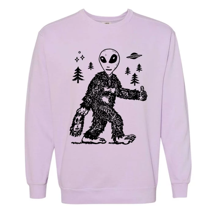 Alien In Bigfoot Costume Garment-Dyed Sweatshirt