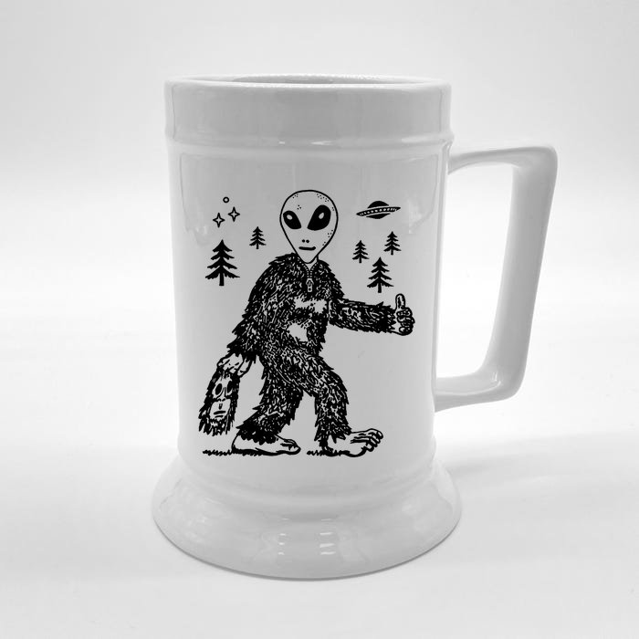 Alien In Bigfoot Costume Front & Back Beer Stein