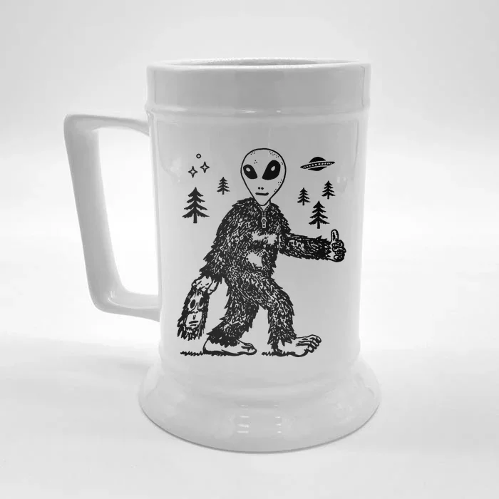 Alien In Bigfoot Costume Front & Back Beer Stein