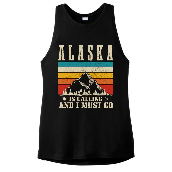 Alaska Is Calling & I Must Go Vintage Mountains Hiking Hiker Ladies Tri-Blend Wicking Tank