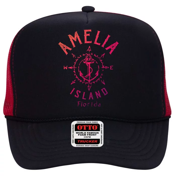 Amelia Island Compass Rose Florida Cute Gift High Crown Mesh Trucker Hat