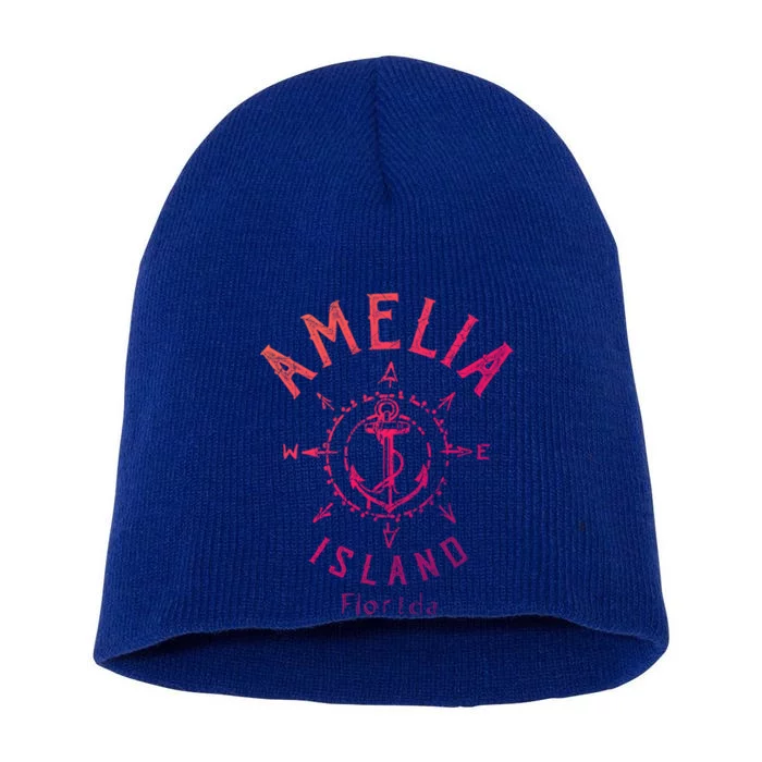 Amelia Island Compass Rose Florida Cute Gift Short Acrylic Beanie