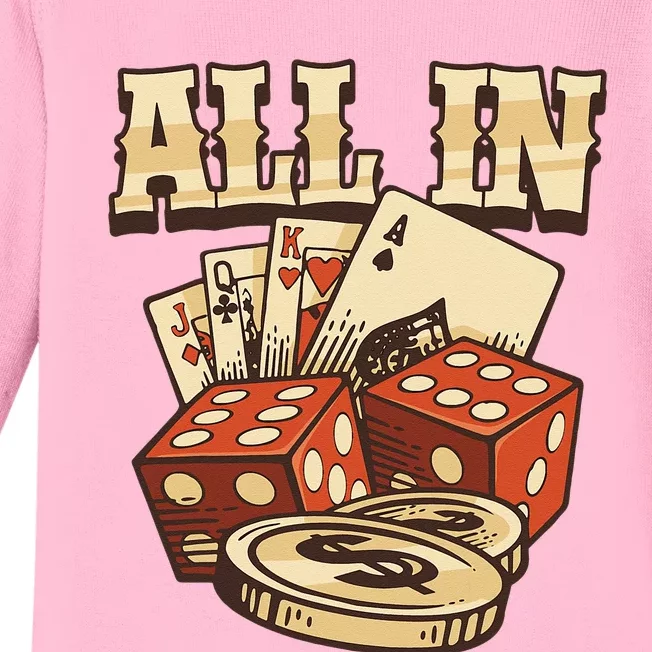 All In Card Game Playing Cards Poker Player Gambling Casino Baby Long Sleeve Bodysuit