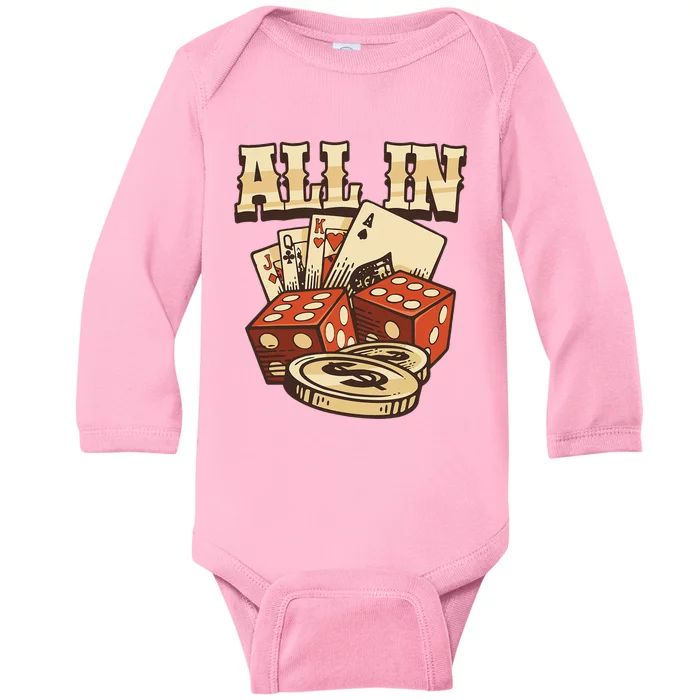 All In Card Game Playing Cards Poker Player Gambling Casino Baby Long Sleeve Bodysuit