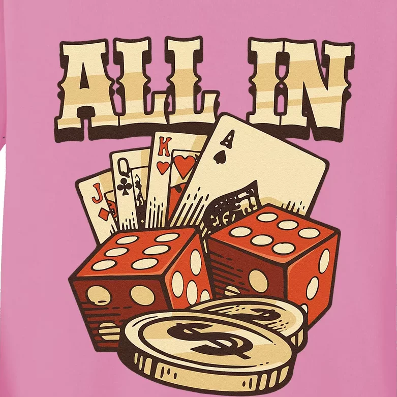 All In Card Game Playing Cards Poker Player Gambling Casino Kids Long Sleeve Shirt