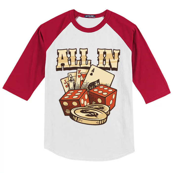 All In Card Game Playing Cards Poker Player Gambling Casino Kids Colorblock Raglan Jersey