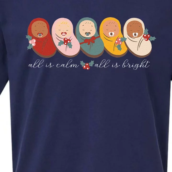 All Is Calm All Is Bright NICU Mother Baby Nurse Christmas Sueded Cloud Jersey T-Shirt