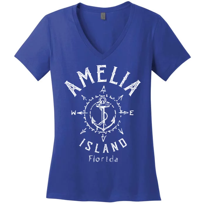 Amelia Island Compass Rose Florida Cute Gift Women's V-Neck T-Shirt