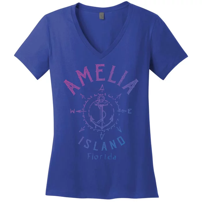 Amelia Island Compass Rose Florida Cute Gift Women's V-Neck T-Shirt