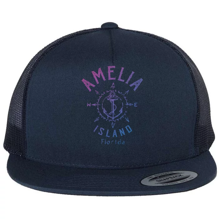 Amelia Island Compass Rose Florida Cute Gift Flat Bill Trucker Hat