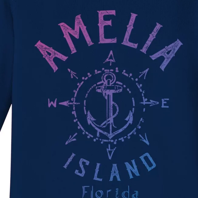 Amelia Island Compass Rose Florida Cute Gift Baby Long Sleeve Bodysuit