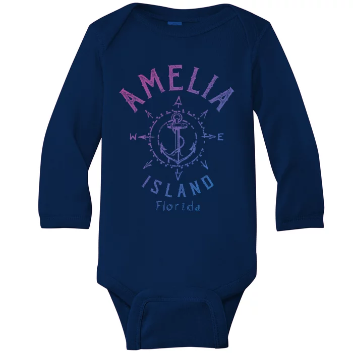 Amelia Island Compass Rose Florida Cute Gift Baby Long Sleeve Bodysuit